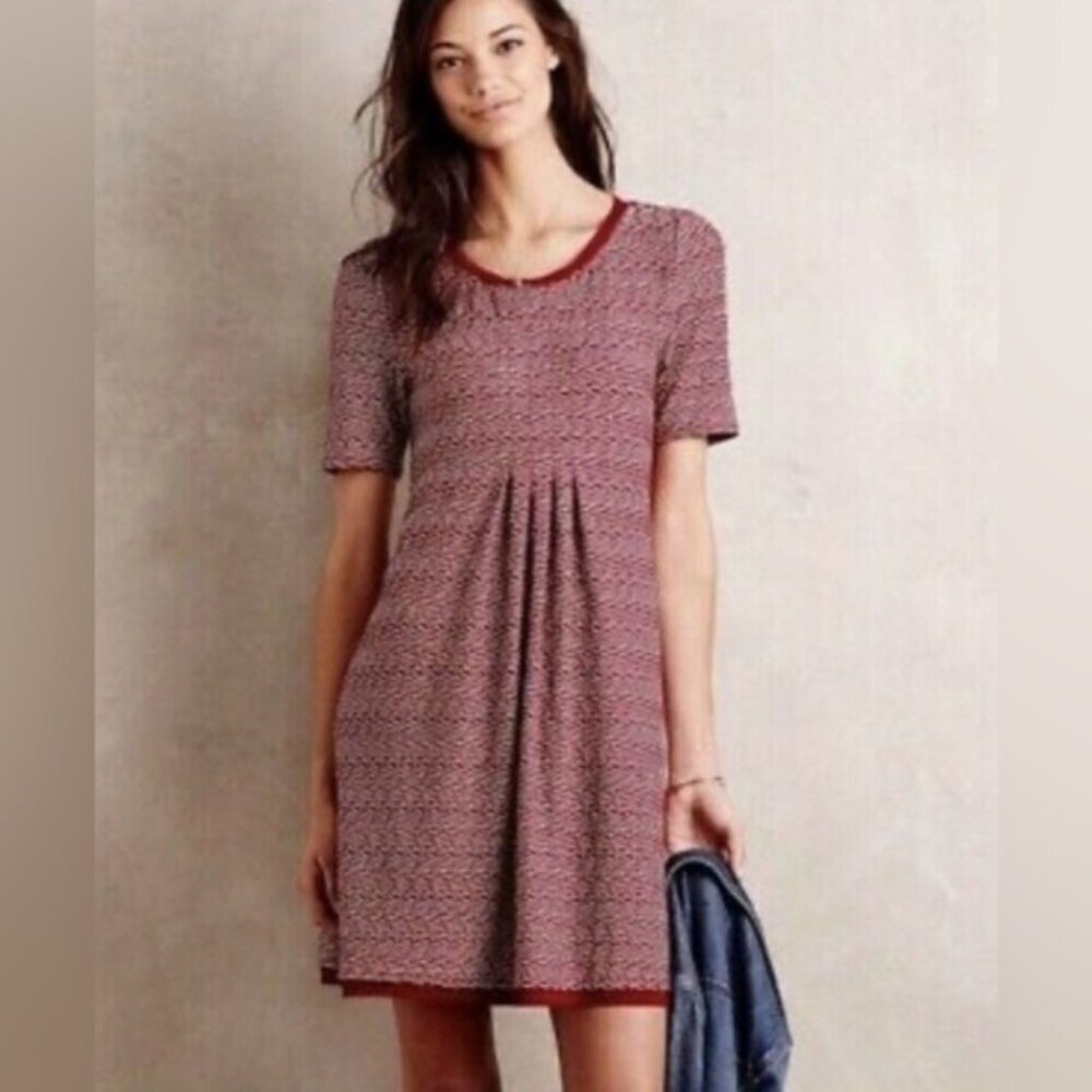 Maeve Anthropologie Dora Textured Pleated Mini Dress Lace Hem A-Line Shift SMALL